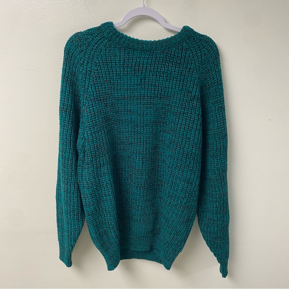 Knights of the Round Table Teal Black Chunky Knit Heavy Sweater Size Large‎